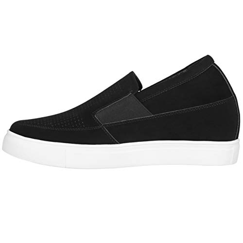 Image of CALTO Men's Invisible Height Increasing Elevator Shoes - Black Leather Slip-on Lightweight Casual Loafers - 3 Inches Taller - G63890 - Size 8.5 D(M) US
