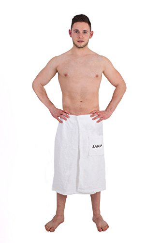 Julie Julsen Toalla para sauna para hombre (70 x 160 cm, cierre de velcro y goma elástica, 100% algodón), color blanco