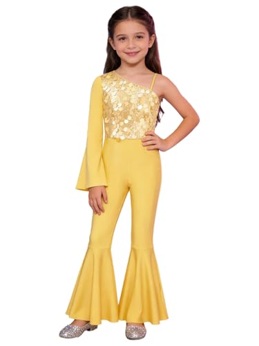 Mono de verano acampanado brillante con hombro de lentejuelas oro para niñas