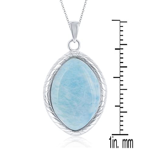 Beaux Bijoux Natural Larimar Sterling Silver Marquise Pendant Necklace Vintage Style With 18" Silver Chain Necklace For Women #TOP2