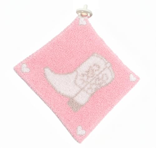 Image of L+L USA Cowgirl Boot Baby Lovey Pacifier /Teether Holder 10 inchx10 inch - DreamSoft Plush Fluffy Cuddly Soothie Reversible Mini Comfort Blanket - Cute Newborn Gift Essential Babies Boys Girls (Pink /White)