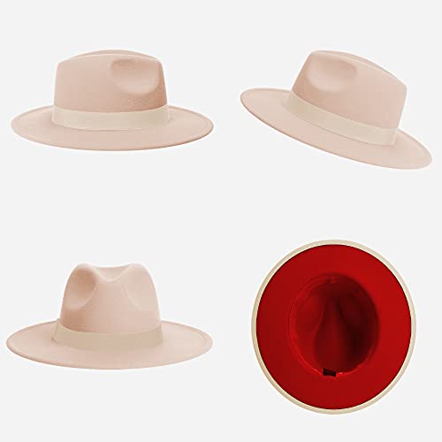 Image of Classic Fedora Hat Flat Top Hat Felt Pork Pie Hat Wide Brim Church Derby Cap for Women and Men