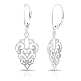 Sterling Silver High Polished Filigree Dangle Leverback Earrings