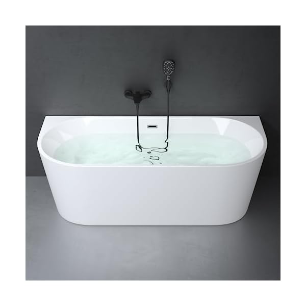 Mai & Mai Freistehende Badewanne Oval Acryl-Standbadewanne inkl. Pop Up Ablaufgarnitur Weiß 170x75x58cm Vicenza519 – Bild 3