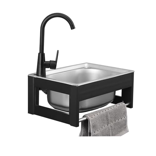 Fregadero de mano de acero inoxidable con grifo, lavabo de pared para restaurante, cocina, bar, garaje, hogar, 50 x 40 cm