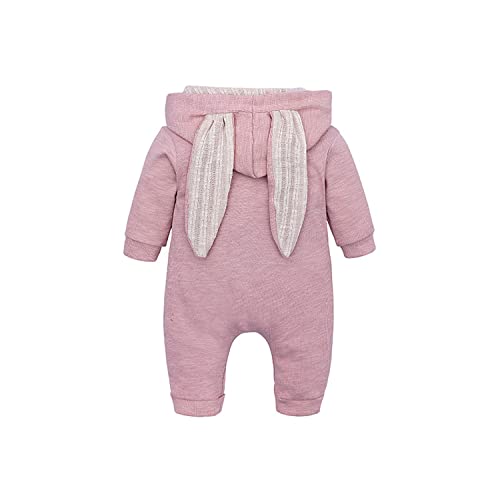 Verve Jelly Neugeborenes Baby Mädchen Kaninchen Ohren Reißverschluss Strampler Overall Langarm Warme Pyjamas Kleidung Rosa 80 9-12 Monate