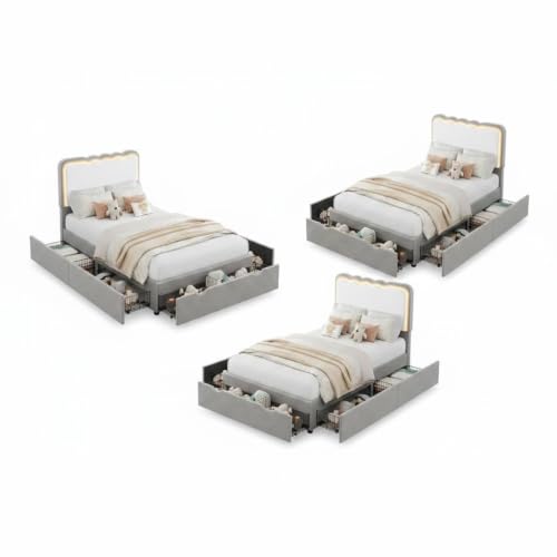 Image of Garvee Irregular Wave LED 2-Drawer Soft Upholstered Bed, Soft Padding