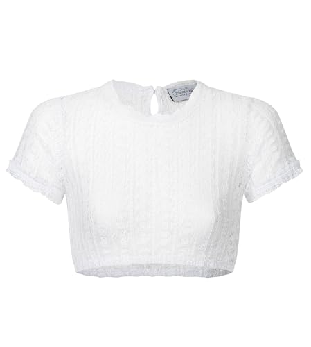 Chemisier Dirndl à manches courtes pour femme Julika haut en dentelle blanc