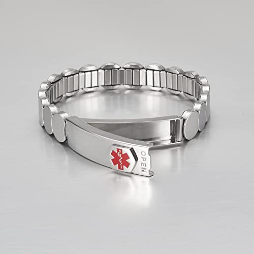 Magvivace Women Men Kid Medical Alert Id Stainless Steel Personalized Emergency Adjustable Elastic Bracelet For Diabetes Type 1 2, Allergy, Dnr, Epilepsy, Autistic Kids (17.5Cm Women/Kid) #TOP2