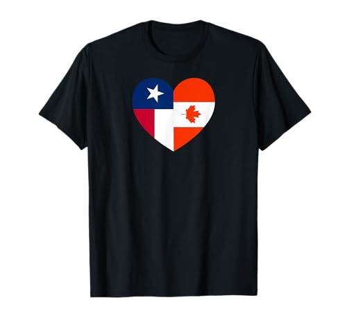 Texas and Canada Flags: Heart Shaped Unity Maglietta