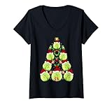 Womens Cabbage Xmas Decoration Santa Hat Cabbage Christmas Tree V-Neck T-Shirt
