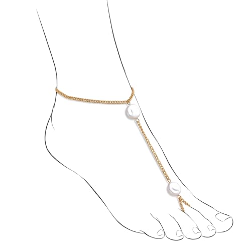 Dainty Anklet for Women Trendy Boho Waterproof Link Chain Gold Pearl CZ Stainless Steel Ankle Adjustable Foot Minimalist Summer Jewelry Gift for Women (Style 2)