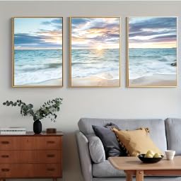 KEMEIQI Meereslandschaft, nautische Fotos, Küstenwellen-Poster (70x110cmx3/Rahmenlos)
