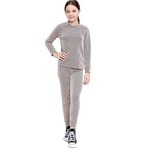 Survêtement côtelé filles ensemble haut manches longues et legging mode 7-13 ans