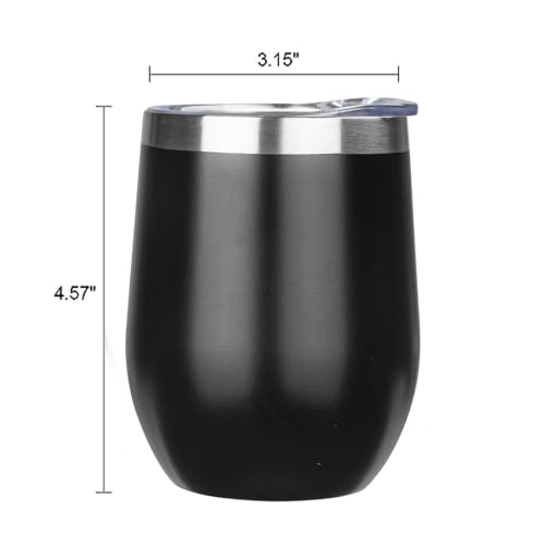 Image of MEZMUT 12 Oz Insulated Wine Tumbler with Lid Double Wall Vacuum Stainless Steel Wine Glass Coffee Mug Insulated Tumbler Cup for Champaign, Cocktail, Beer (Black, 4 Pack)
