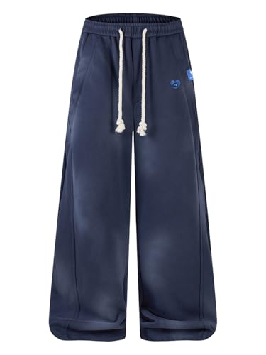 Aelfric Eden Washed Baggy Sweatpants Men Women Loose Fit Straight Leg Streetwear Casual Lounge Pants Dark Blue M