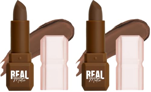 Image of Mila Beaute Real Matte Lipstick | Enriched With Rosehip Extract | Ultra Matte Finish & Long Lasting I Single Swipe, Lightweight & Comfortable - 4-HAZELNUT (Pack of 2)