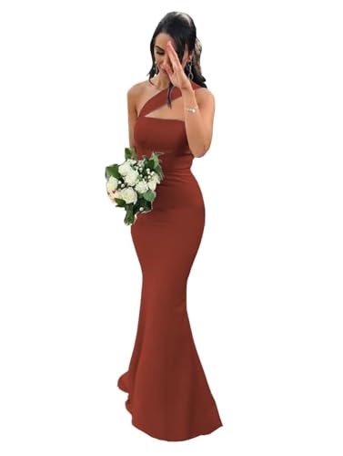 Image of Stretch Spandex Bridesmaid Dresses Long 2026 One Shoulder Formal Gowns Satin Mermaid Prom Wedding Guest DR0194N