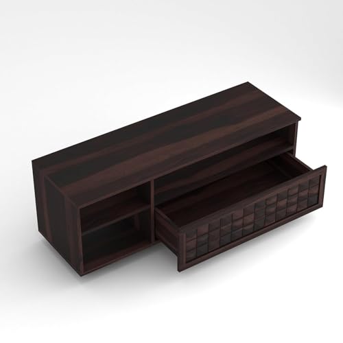 Image of Solid Sheesham Wood TV Unit for Living Room 55 Inch Furniture - Wooden TV Unit with Storage Cabinet with Drawer, 3 Shelves Wooden TV Cabinet - Accommodates up to 55-Inch TV (Asher, Walnut)