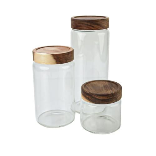 Everything Kitchens Modern Essentials Glass Storage Set with Wood Lids | Set of 3