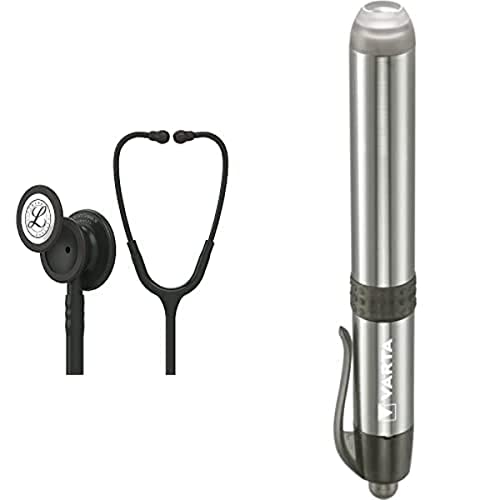 3M Littmann Stéthoscope de Surveillance Classic III, Tubulure Noire, Black Edition, 69 cm, 5803 & Varta - Torche Mini LED Pen Light - 1 AAA High Energy Incluse Cover