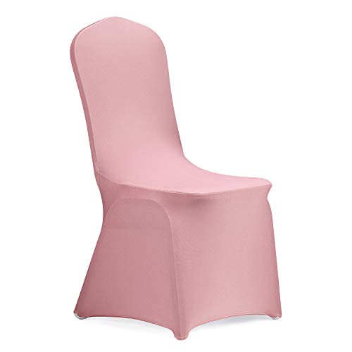Peomeise Stretch Spandex Chair Cover for Wedding Party Dining Banquet Event (Dusty Rose, 12)