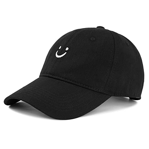Zando Unisex Cute Smiley Face Baseball Hat Adjustable Womens Baseball Caps Trendy Baseball Cap Women Men Golf Dad Hats For Men Ball Cap Cotton Running Hats For Women Fashionable Baseball Cap Black Hat #TOP1