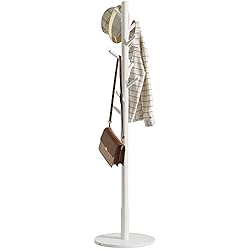 Perchero Oficina Madera IBUYKE Perchero De Pie De Estilo Minimalista, De árbol Perchero Vertical Perchero, Con 8 Ganchos, Fondo De Disco, Para Dormitorio, Entrada, Oficina, Ropa, Sombreros, Bolsos, Blanco WD-114