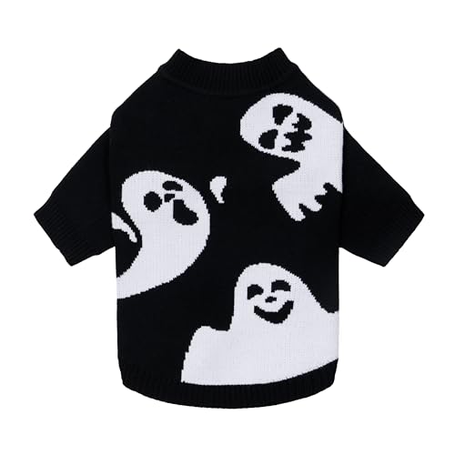 Image of Fitwarm Halloween Ghost Dog Sweater, Funny Costumes for Dogs, Pet Apparel, Black, White, XS