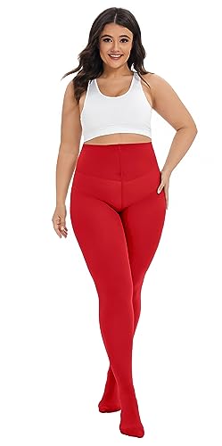 Image of CozyWow Plus Size Tights for Women 80D Soft Solid Color Semi Opaque Pantyhose High Waist 1X 2X 3X 4X