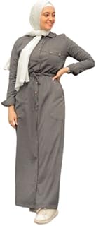 فستان ماكسي بجيوب وازرار بلون رمادي مقاس S ، للنساء