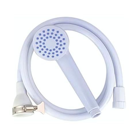 Single Tap Shower Spray Head - for use on Mixer taps or Single hot or Cold tap (up to 2.2cm diamter) with Stainless Steel Clamp Cover