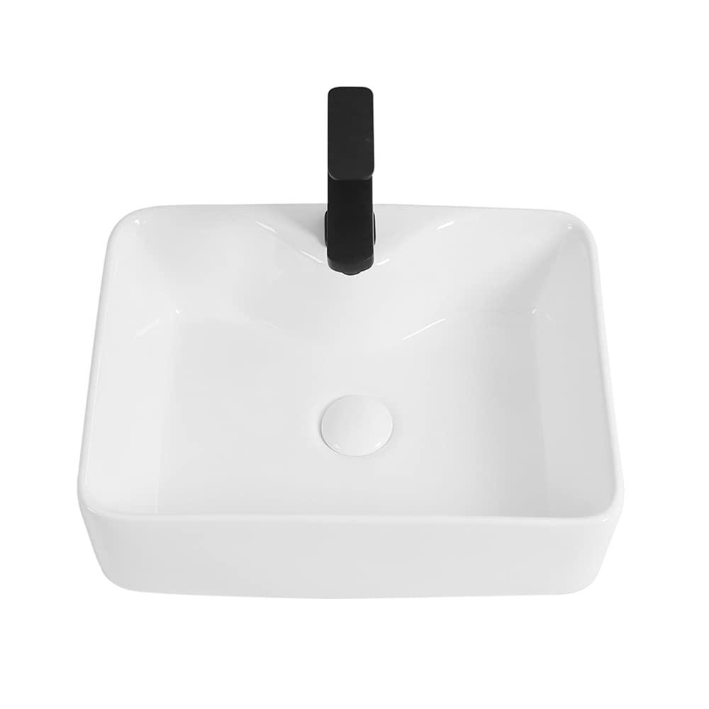 Inbagno Lavabo da appoggio Rettangolare 48x37 cm con Foro Rubinetto, Design Moderno in Ceramica Bianca Lucida