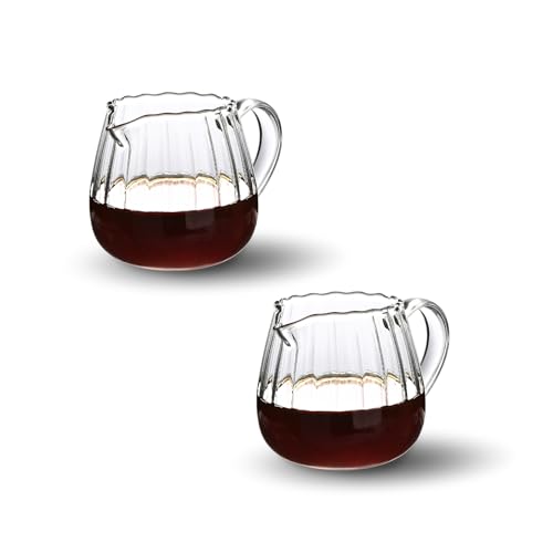 Koythin 2-Piece Glass Creamer Pitcher, Mini Creamer Container for Coffee Milk Juice Sauce Jam, Minimalism Tiny Milk Frothing Pitcher for Afternoon Tea (1.7 oz/50 ml)
