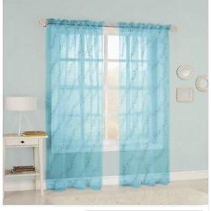Starlight Embroidered Voile Window Panels - Blue 63" x 54" 1 Panel