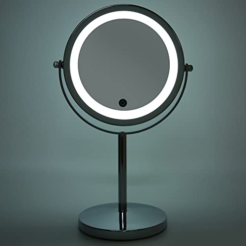 Espelho de maquiagem iluminado YEmirth, espelho de maquiagem com luz LED redondo de dupla face 1X 7X