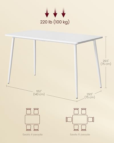 Image of VASAGLE 55.1 inch Dining Table for 4-6 People, Modern Kitchen Table, Heat-Resistant Tabletop, Quick Assembly, for Dining Room, Snow White, Island Collection UKDT100W101S