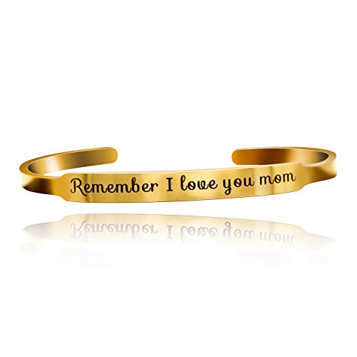Uloveido Brushed Remember Mom I Love You Adjust Inspirational Bracelet Cuff Bangle For Mother's Day Birthday From Daughter Son (Gold Plated) Y458 #TOP7