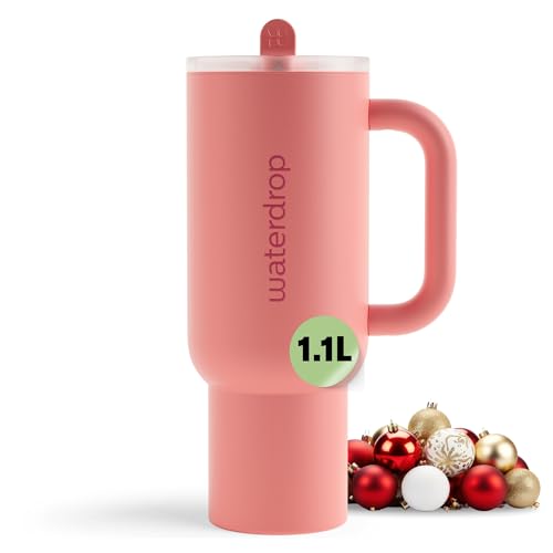 waterdrop® Gourde Isotherme avec Paille 1.1 litre - Froid Pendant 12 Heures, Mug Isotherme, Tasse Isotherme avec Poignée, Bouteille d'eau en Acier Inoxydable