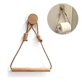 Portarollo de Papel Higiénico Montado en la Pared - Soporte Retro de Cuerda de Yute y Madera - Accesorio Multifuncional para Baño - Toallero y Decoración Rústica de Estilo Industrial