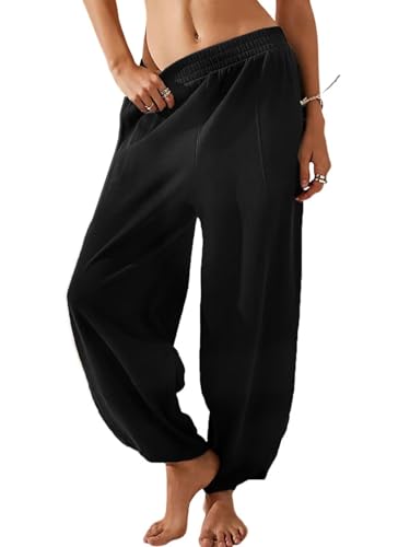 EGUGYDW Womens Baggy Wide Leg Pants Elastic High Waisted Palazzo Harem Trousers with Pockets
