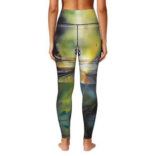 Leggings con bolsillos para mujer mallas de libélula pantalones elásticos cómodos 4