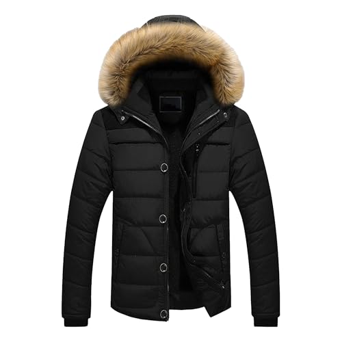 Parka chaude homme épaisse matelassée avec capuche fausse fourrure amovible de luxe