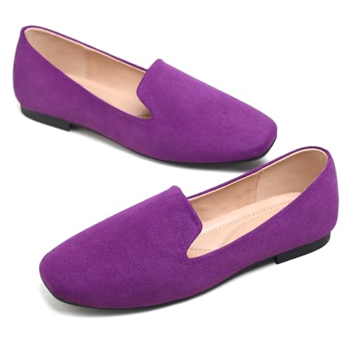 Image of ChaiRong Zhou Women Square Toe Ballets Flats Comfort Slip On Walking Shoes for Driving