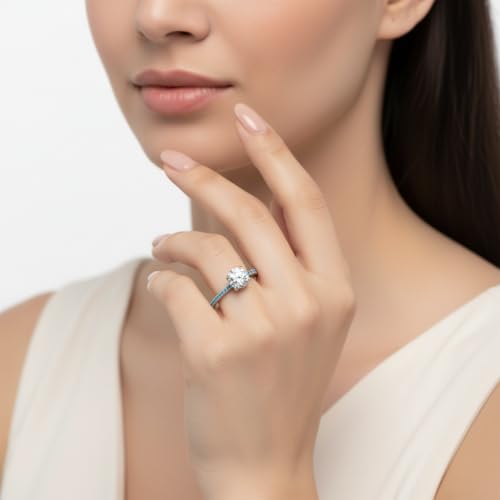 Image of Choose Your Gemstone Delicate Hidden Halo Diamond CZ Ring 925 Sterling Silver Round Shape Petite Engagement Rings Minimal Modern Design Birthday Gift Wedding Gift US Size 4 to 12