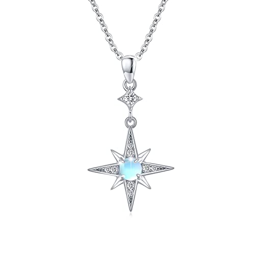 Star Necklace for Women Girls 925 Sterling Silver Star Moonstone Pendant Necklace Infinity/Round Spin Star Necklace Star Jewelry Gifts for Women Girls
