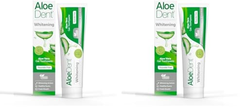 Pasta dentífrica blanqueadora de aloe vera sin flúor, acción natural, vegana, sin crueldad, sin SLS, naturalmente blanca, encías sanas, 100 ml, el envase puede variar (Paquete de 2)