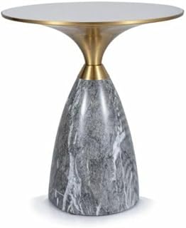 Leo, Couchtisch Rund 50 cm, Weiße Marmor-Keramikplatte, Grau Gold Metallgestell, Glamouröser Moderner Stil, 54 cm Höhe, für Wohnzimmer Schlafzimmer