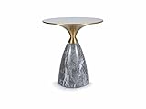 couchtisch messing mit marmorplatte ELEGANTES DESIGN: Runder Couchtisch mit 50 cm Durchmesser, weißer Keramikplatte in glänzender Marmoroptik und stilvollem Metallgestell in Grau-Gold-Kombination für glamouröse und moderne Einrichtungen