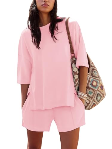 Image of COCCKO Womens Shorts Sets Matching Lounge Two Piece Outfits Summer Cute Casual Vacation Short Sleeve 2 Piece Set